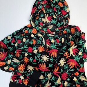 Zara Knit Embroidered Velvet Hoodie Floral Black Size M Indie Boho